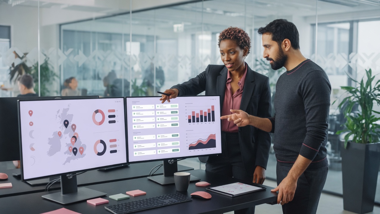 Team reviewing clean customer address data in a modern office